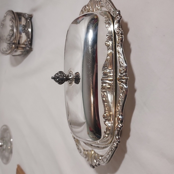 3pc Silver & glass Butter dish by Sheridan Silverplate vintage antique - Picture 15 of 15